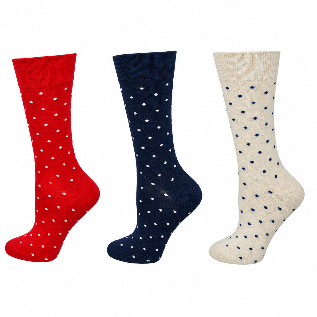 Women's Combed Cotton Crew Socks, Colorful Pin Dot Casual Women's 3 Pair Packs - Wear Sierra