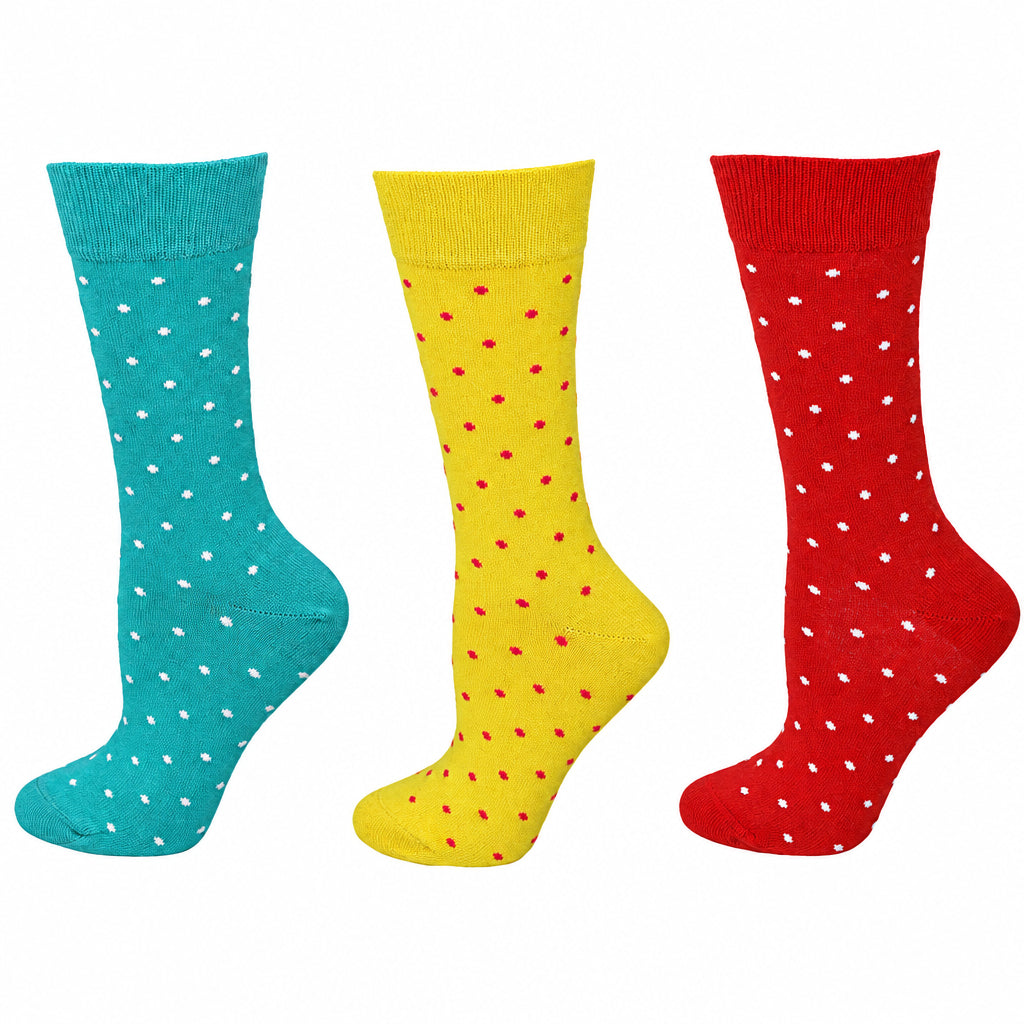 Women's Combed Cotton Crew Socks, Colorful Pin Dot Casual Women's 3 Pair Packs - Wear Sierra