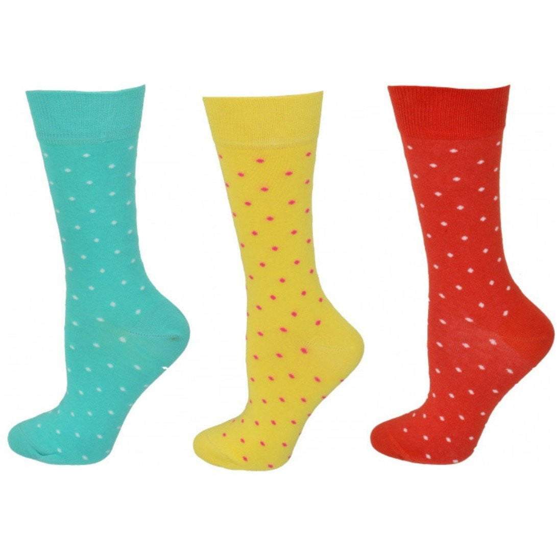 Women's Combed Cotton Crew Socks, Colorful Pin Dot Casual Women's 3 Pair Packs - Wear Sierra