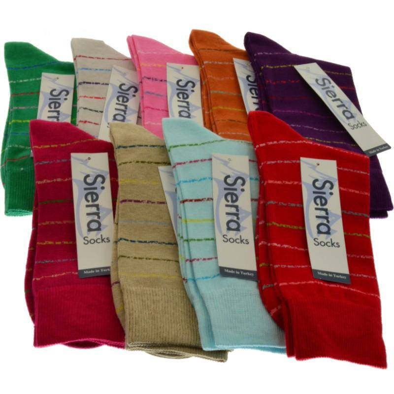 Women's Cotton Blend Vibrant Colorful Striped Crew Socks in 1 Pair Pack or 3 Pair Packs - Wear Sierra