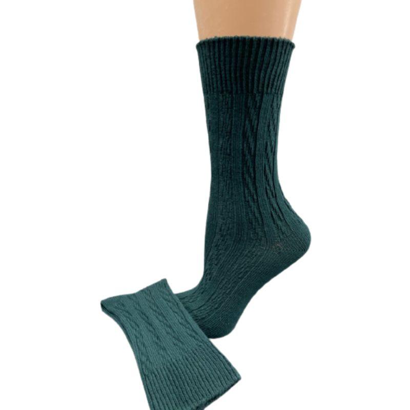Women's Cotton Crew Socks, Classic Cable Knit Pattern - In 2 Pair Packs - Wear Sierra