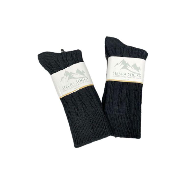 Women's Cotton Crew Socks, Classic Cable Knit Pattern - In 2 Pair Packs - Wear Sierra