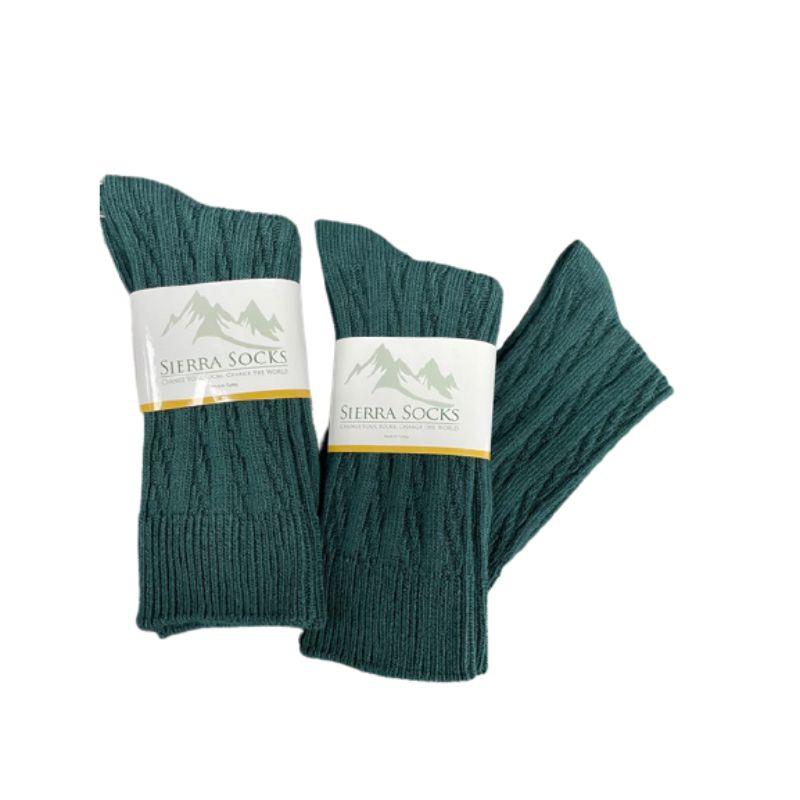 Women's Cotton Crew Socks, Classic Cable Knit Pattern - In 2 Pair Packs - Wear Sierra