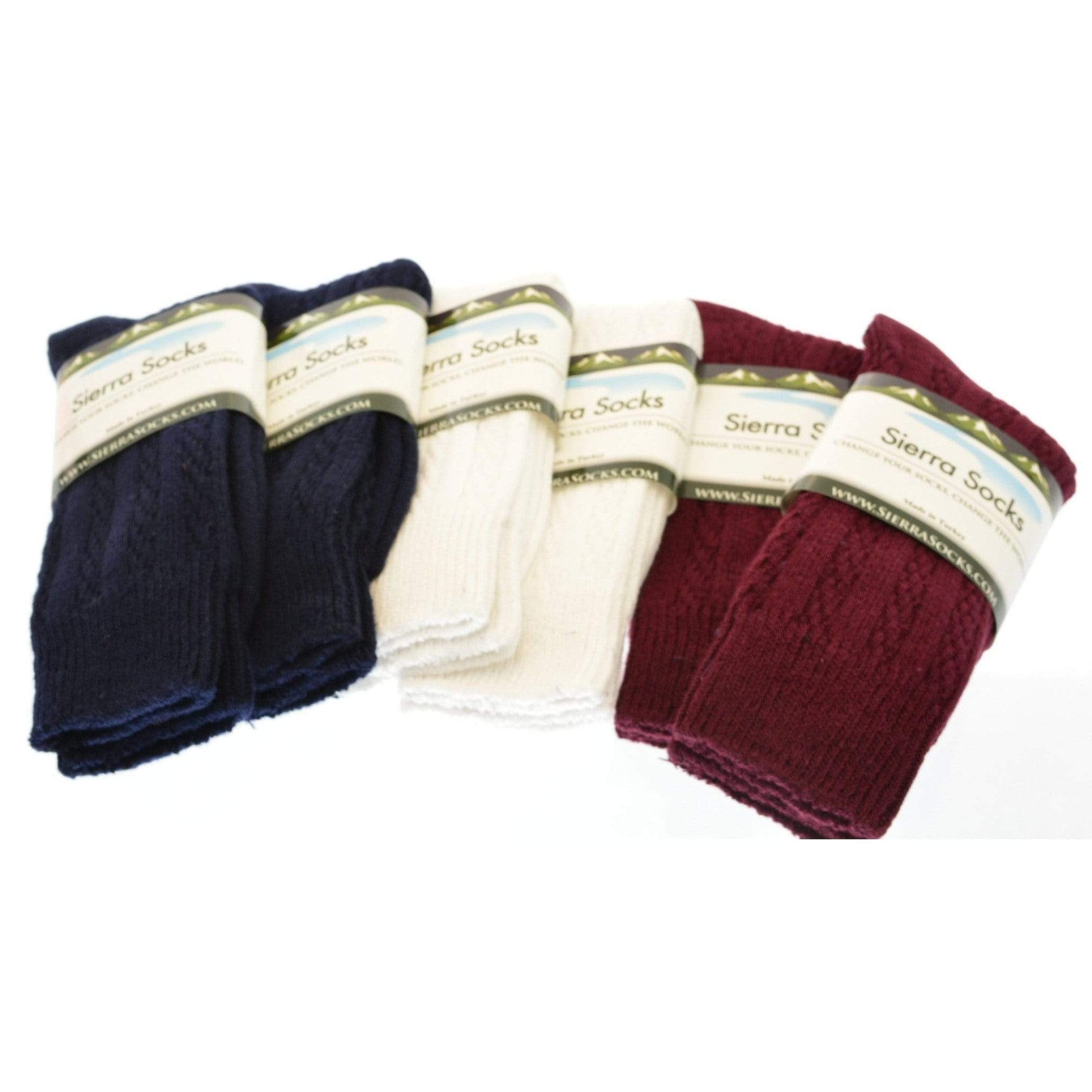 Women's Cotton Crew Socks, Classic Cable Knit Pattern - In 2 Pair Packs - Wear Sierra