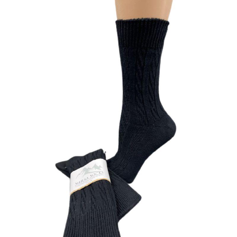 Women's Cotton Crew Socks, Classic Cable Knit Pattern - In 2 Pair Packs - Wear Sierra