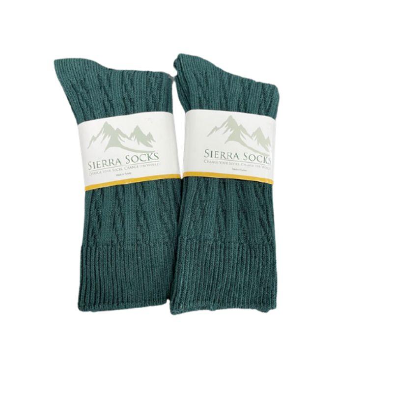 Women's Cotton Crew Socks, Classic Cable Knit Pattern - In 2 Pair Packs - Wear Sierra