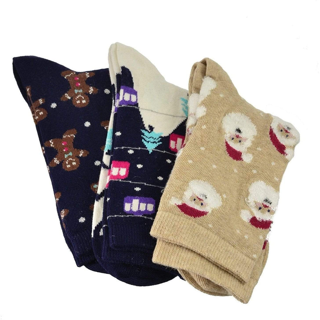 Women's Cotton Crew Socks, Santa, Gingerbread Man and Christmas Tree Christmas Socks, in 3 Pair Packs - Wear Sierra