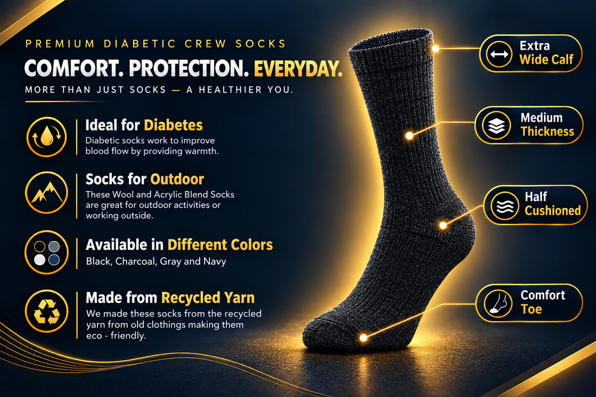 Women’s Diabetic Crew Socks with Extra Wide Calf - Regenerated Wool Ecofriendly Footwear - Wear Sierra