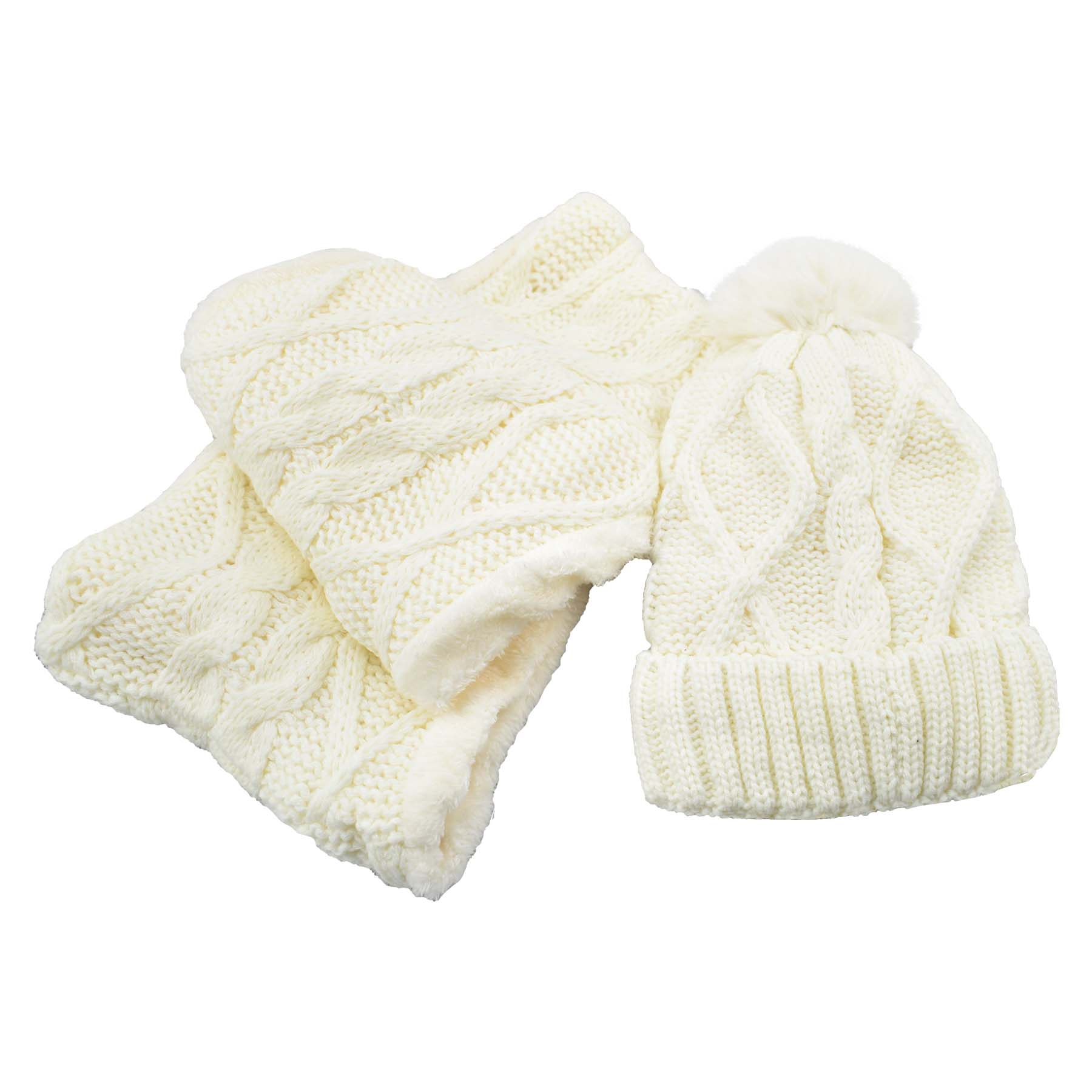 Women's Fuzzy Fur Lined Beanie Pompom Hat and Infinity Scarf Set - Wear Sierra