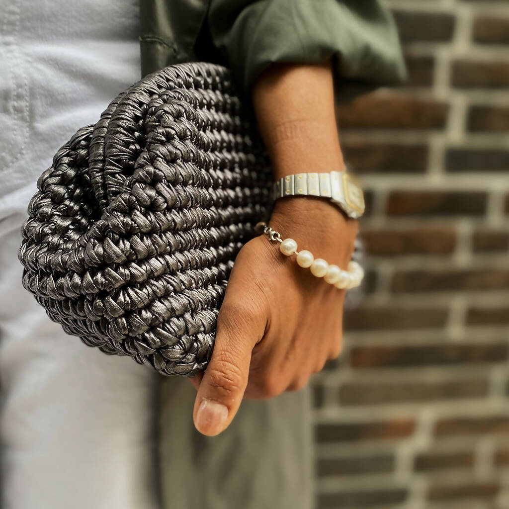 Women's Hand Crafted Clutch Purse in Pretty Metallic Colors Organic Natural Paper Yarn - Wear Sierra