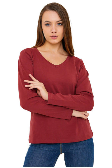 Women's Long Sleeve V-Neck Shirts - in All Natural, Colorful Pima Cotton, Turkish Cotton Long-Sleeve Shirts - Great for Layering under Sweaters and Scrubs - Wear Sierra
