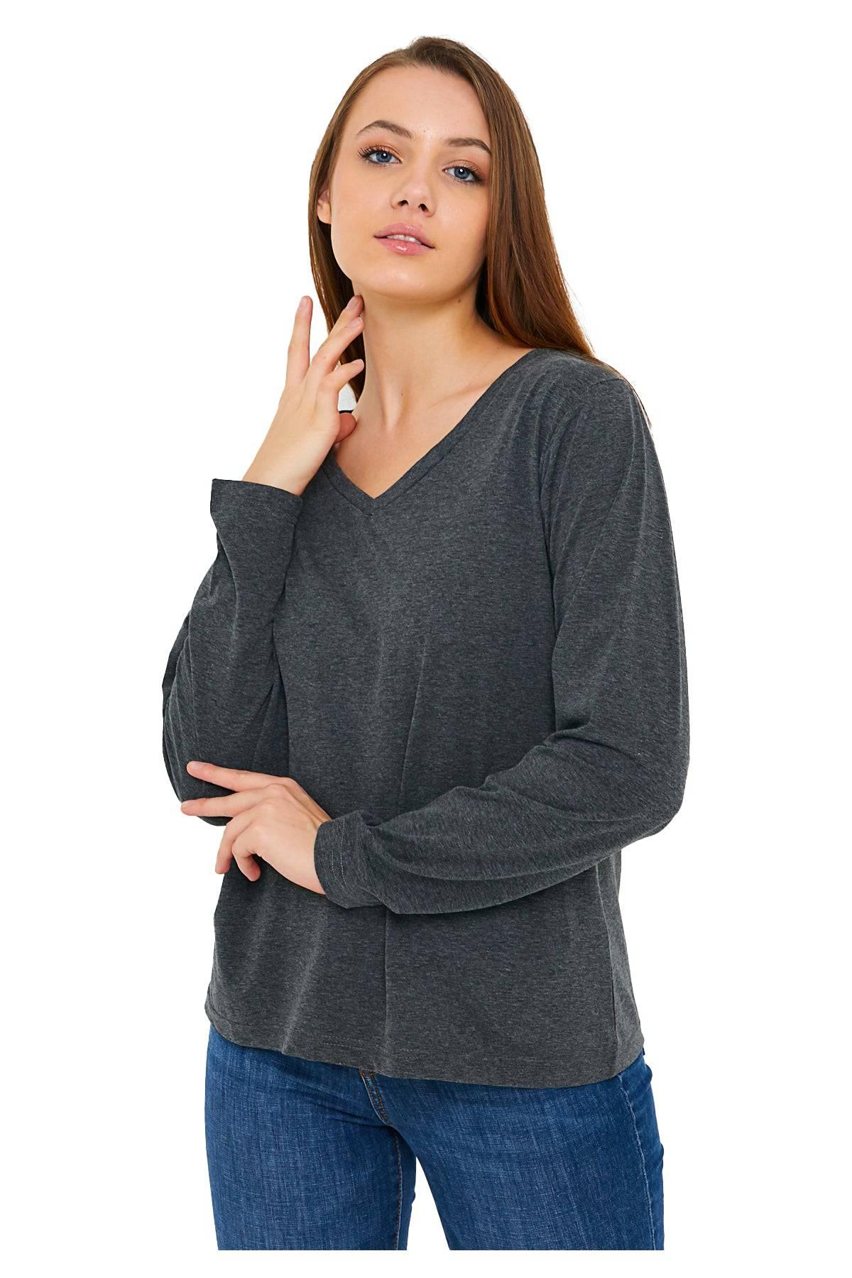 Women's Long Sleeve V-Neck Shirts - in All Natural, Colorful Pima Cotton, Turkish Cotton Long-Sleeve Shirts - Great for Layering under Sweaters and Scrubs - Wear Sierra