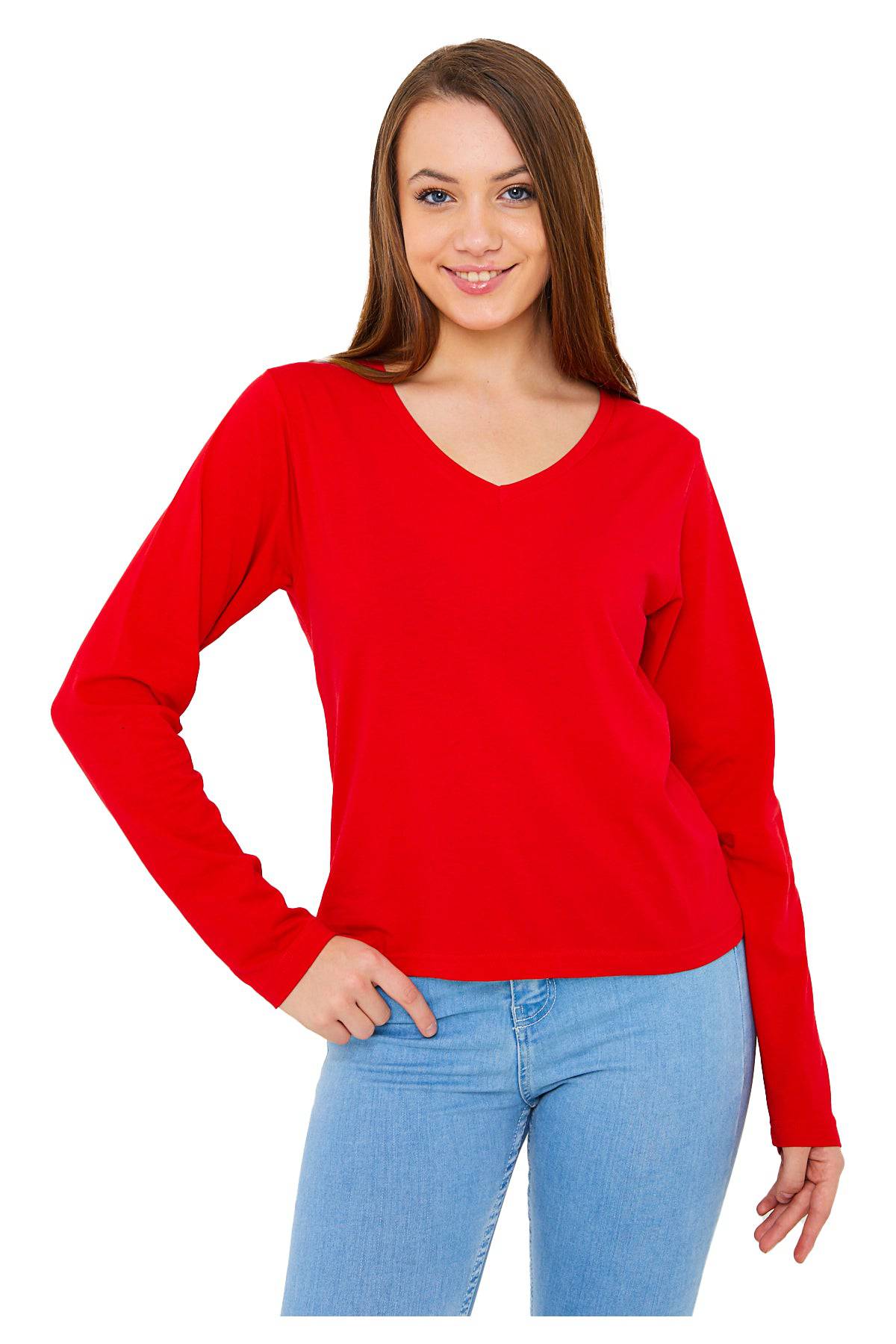 Women's Long Sleeve V-Neck Shirts - in All Natural, Colorful Pima Cotton, Turkish Cotton Long-Sleeve Shirts - Great for Layering under Sweaters and Scrubs - Wear Sierra