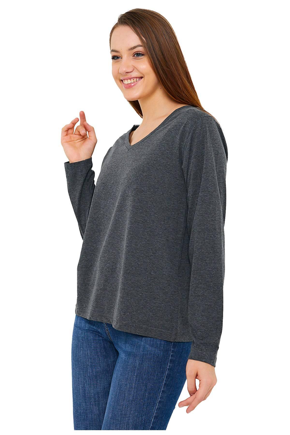 Women's Long Sleeve V-Neck Shirts - in All Natural, Colorful Pima Cotton, Turkish Cotton Long-Sleeve Shirts - Great for Layering under Sweaters and Scrubs - Wear Sierra