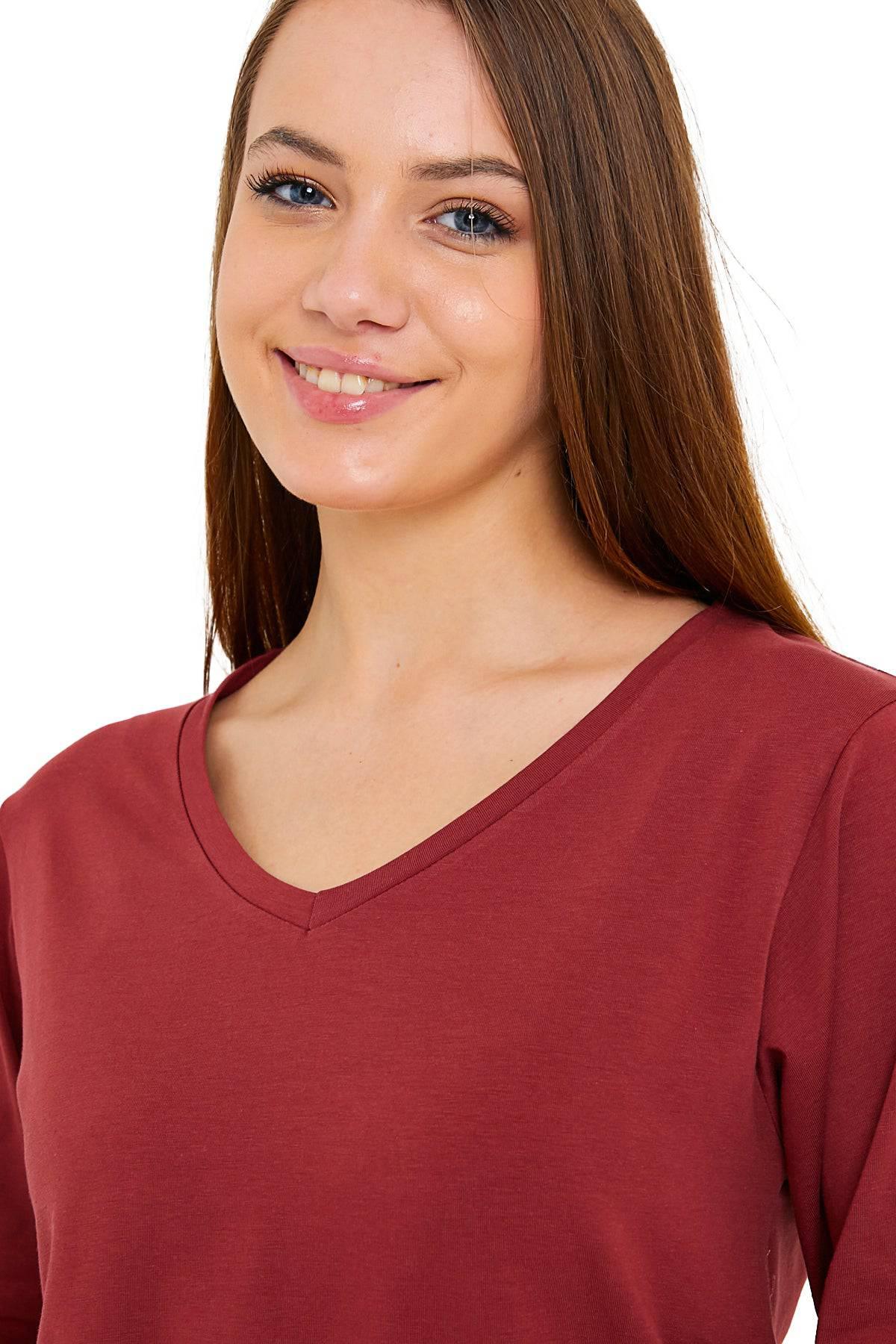 Women's Long Sleeve V-Neck Shirts - in All Natural, Colorful Pima Cotton, Turkish Cotton Long-Sleeve Shirts - Great for Layering under Sweaters and Scrubs - Wear Sierra