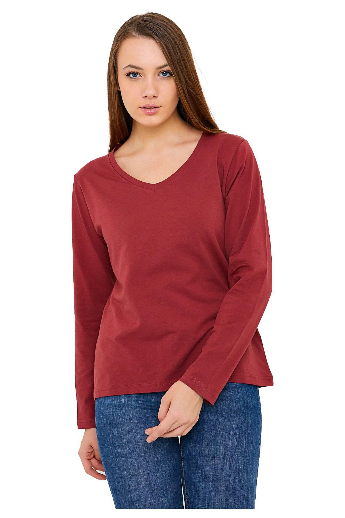 Women's Long Sleeve V-Neck Shirts - in All Natural, Colorful Pima Cotton, Turkish Cotton Long-Sleeve Shirts - Great for Layering under Sweaters and Scrubs - Wear Sierra