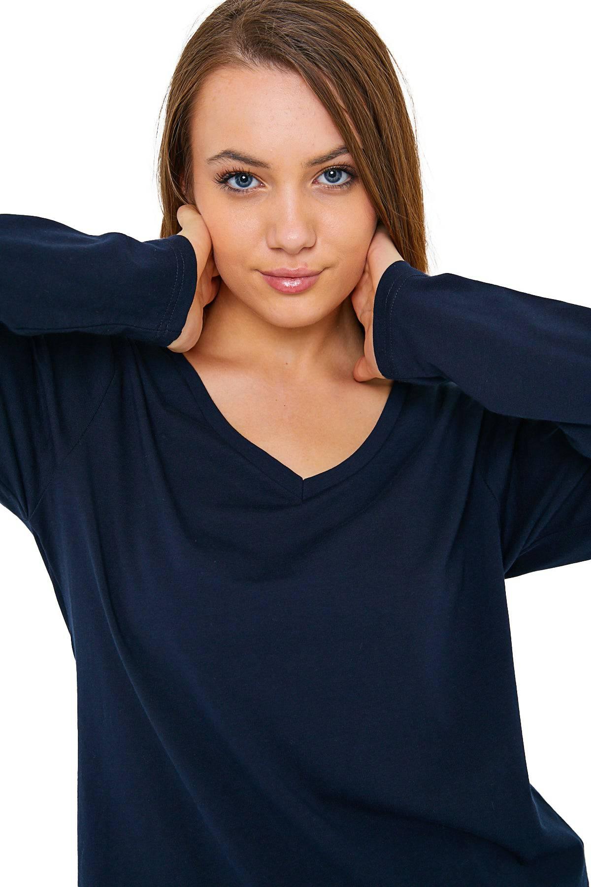 Women's Long Sleeve V-Neck Shirts - in All Natural, Colorful Pima Cotton, Turkish Cotton Long-Sleeve Shirts - Great for Layering under Sweaters and Scrubs - Wear Sierra