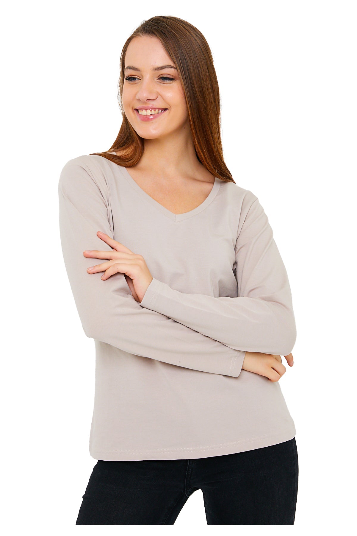 Women's Long Sleeve V-Neck Shirts - in All Natural, Colorful Pima Cotton, Turkish Cotton Long-Sleeve Shirts - Great for Layering under Sweaters and Scrubs - Wear Sierra