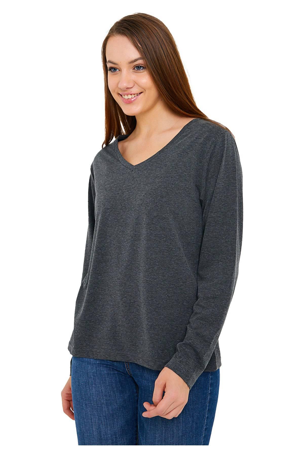 Women's Long Sleeve V-Neck Shirts - in All Natural, Colorful Pima Cotton, Turkish Cotton Long-Sleeve Shirts - Great for Layering under Sweaters and Scrubs - Wear Sierra