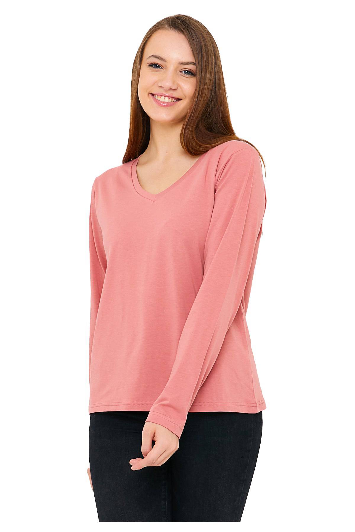 Women's Long Sleeve V-Neck Shirts - in All Natural, Colorful Pima Cotton, Turkish Cotton Long-Sleeve Shirts - Great for Layering under Sweaters and Scrubs - Wear Sierra