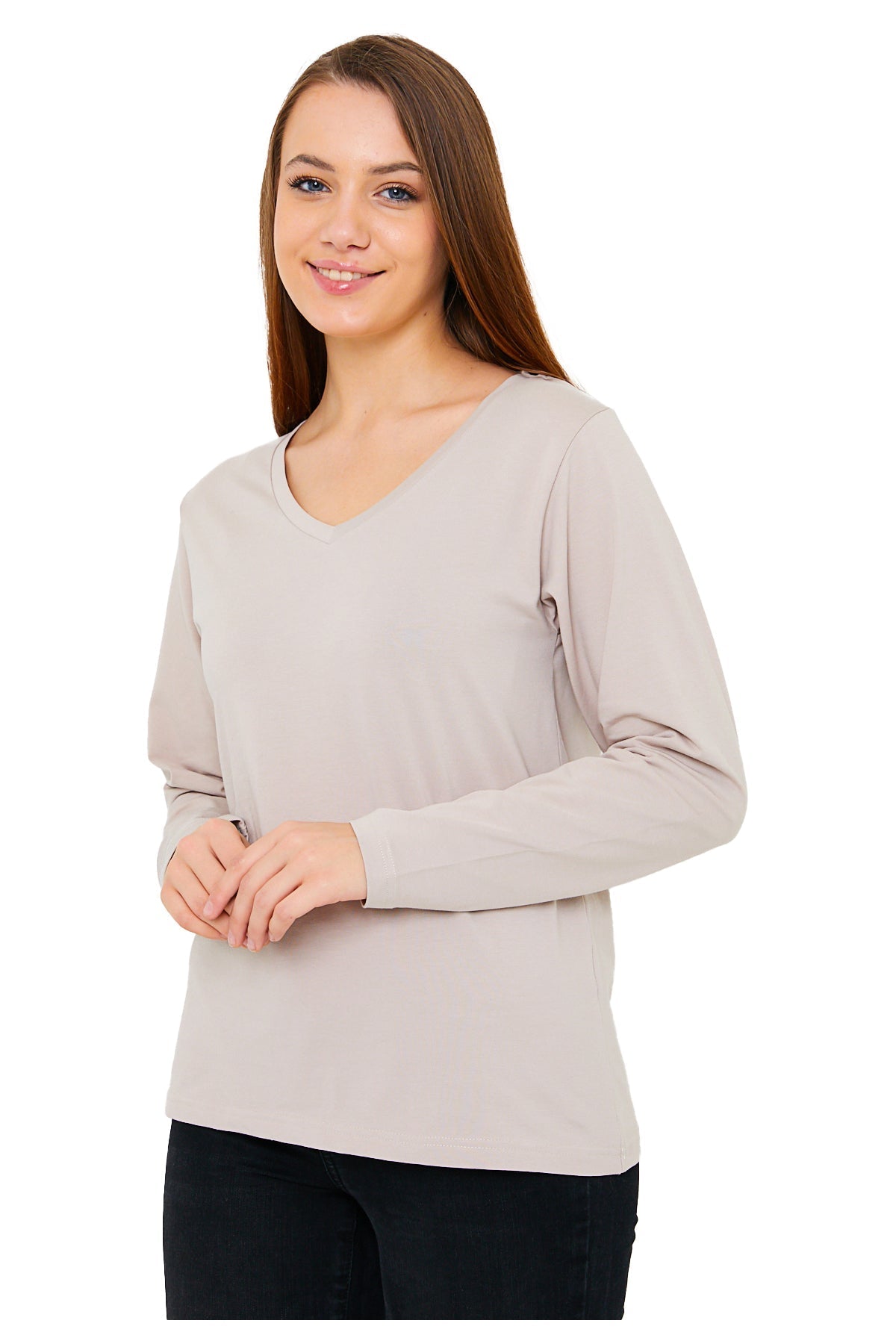 Women's Long Sleeve V-Neck Shirts - in All Natural, Colorful Pima Cotton, Turkish Cotton Long-Sleeve Shirts - Great for Layering under Sweaters and Scrubs - Wear Sierra
