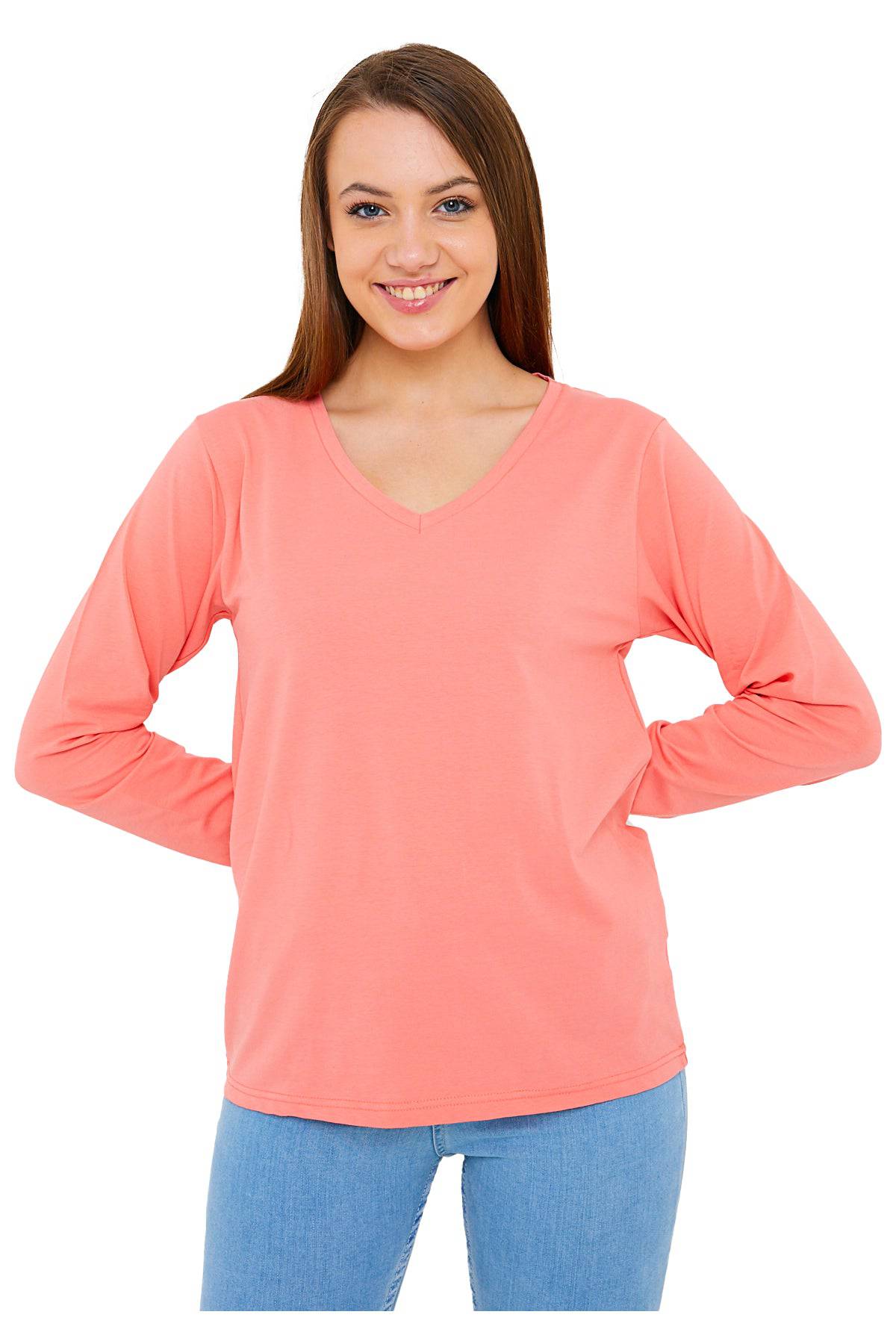Women's Long Sleeve V-Neck Shirts - in All Natural, Colorful Pima Cotton, Turkish Cotton Long-Sleeve Shirts - Great for Layering under Sweaters and Scrubs - Wear Sierra