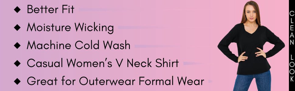 Women's Long Sleeve V-Neck Shirts - in All Natural, Colorful Pima Cotton, Turkish Cotton Long-Sleeve Shirts - Great for Layering under Sweaters and Scrubs - Wear Sierra