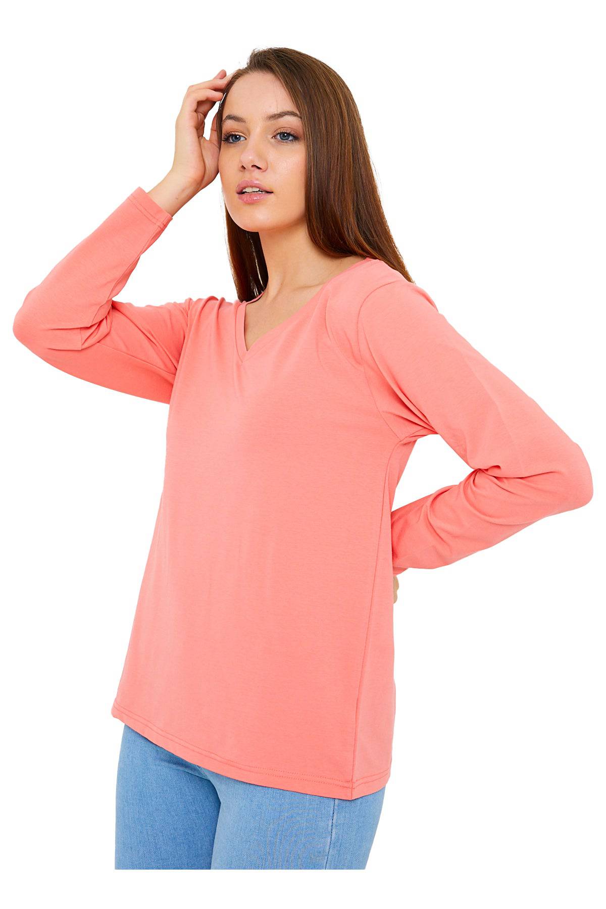 Women's Long Sleeve V-Neck Shirts - in All Natural, Colorful Pima Cotton, Turkish Cotton Long-Sleeve Shirts - Great for Layering under Sweaters and Scrubs - Wear Sierra
