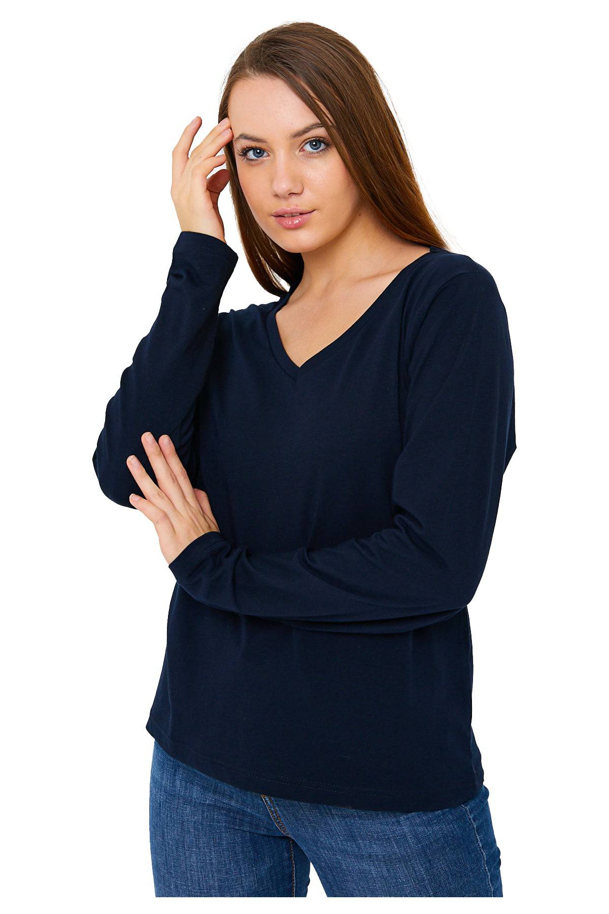 Women's Long Sleeve V-Neck Shirts - in All Natural, Colorful Pima Cotton, Turkish Cotton Long-Sleeve Shirts - Great for Layering under Sweaters and Scrubs - Wear Sierra
