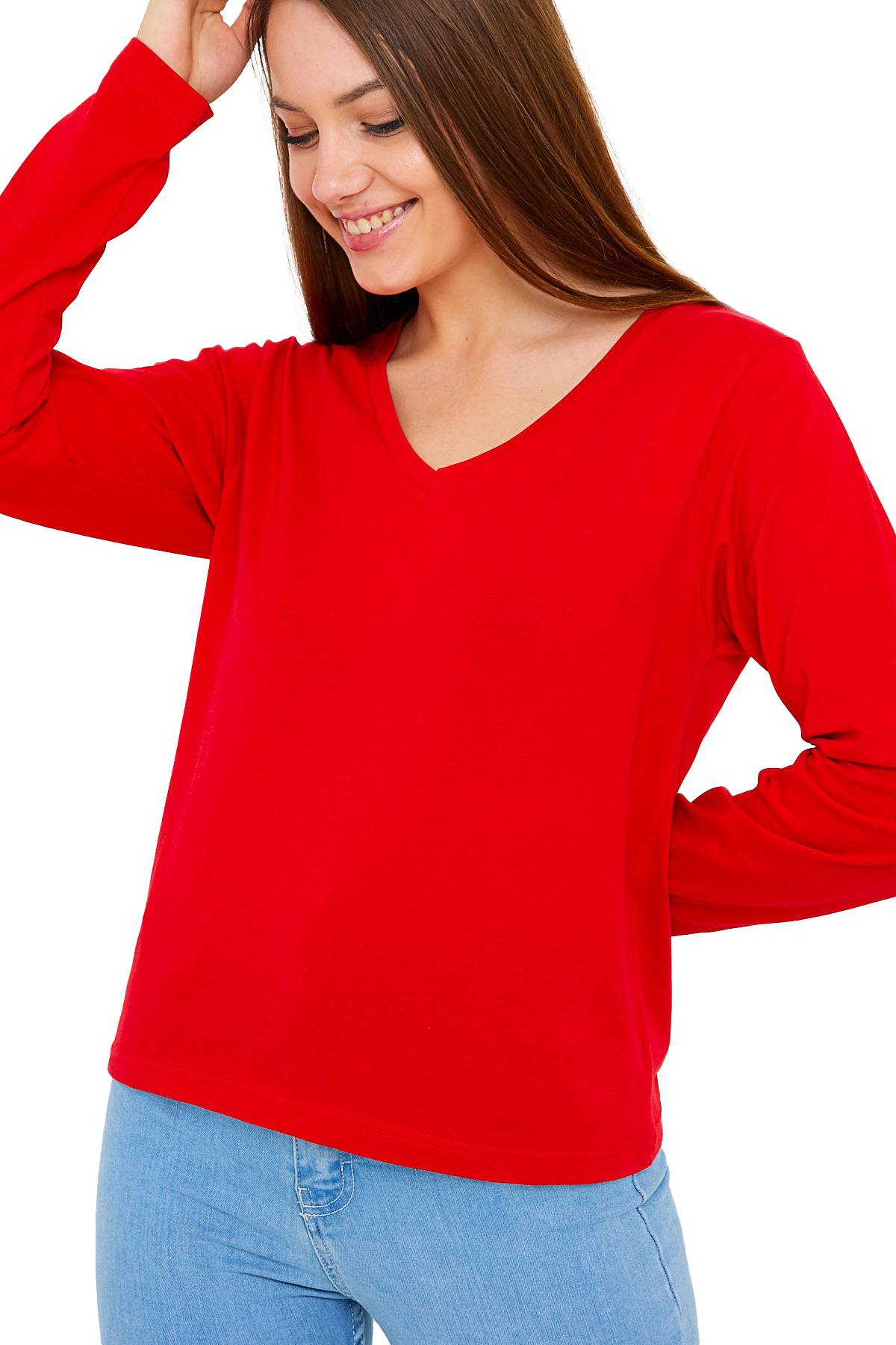 Women's Long Sleeve V-Neck Shirts - in All Natural, Colorful Pima Cotton, Turkish Cotton Long-Sleeve Shirts - Great for Layering under Sweaters and Scrubs - Wear Sierra