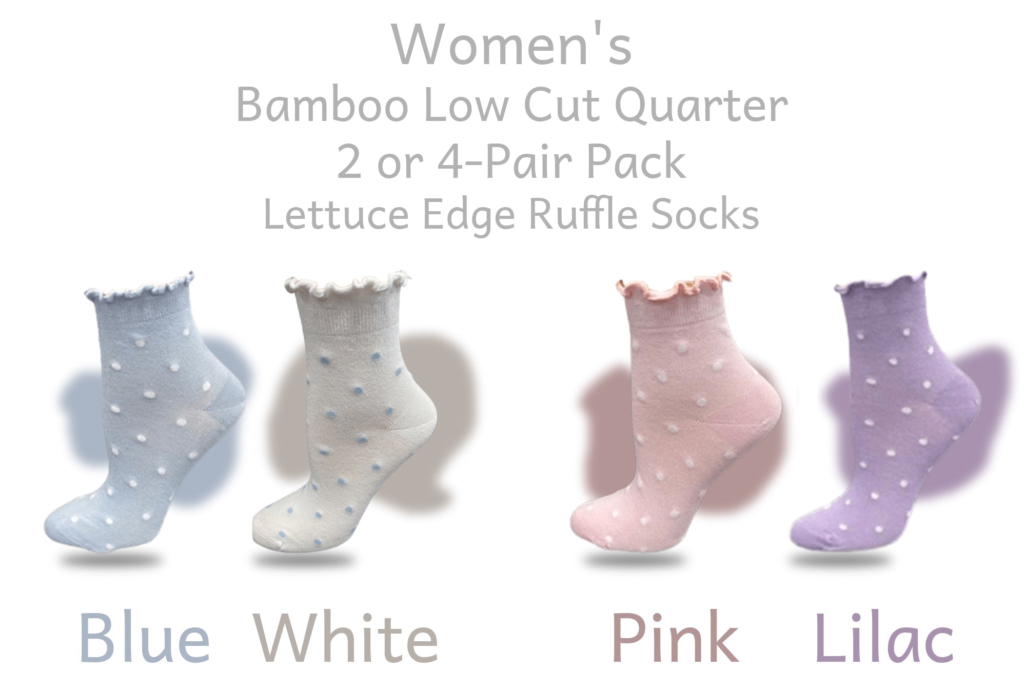 Women's Low Cut Lettuce Edge Ruffle Socks 2 or 4-Pair Packs - Wear Sierra