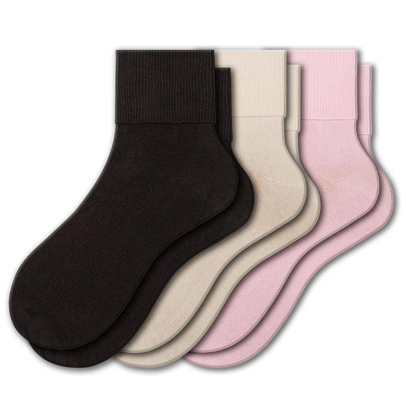Women's Organic Cotton Turn Cuff Seamless Toe Socks - 3 Pair Packs - Wear Sierra
