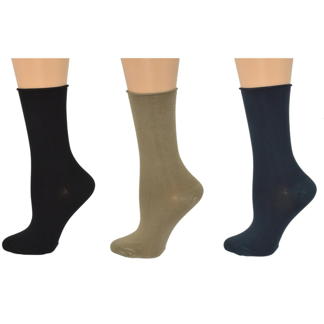 Women's Rayon Socks - Roll Top Colorful Crew - with Wide Calf - 3 Pair Packs - Wear Sierra