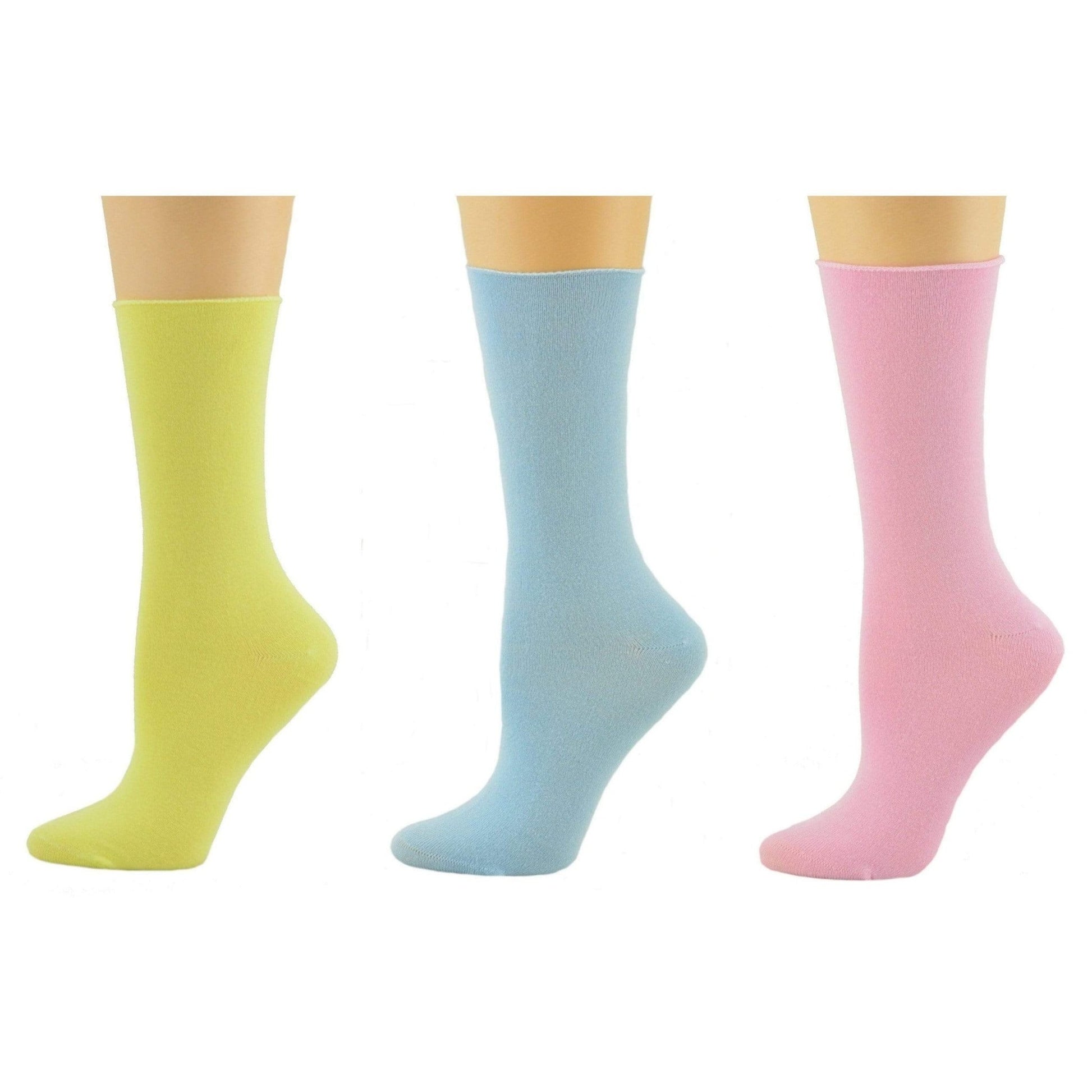 Women's Rayon Socks - Roll Top Colorful Crew - with Wide Calf - 3 Pair Packs - Wear Sierra