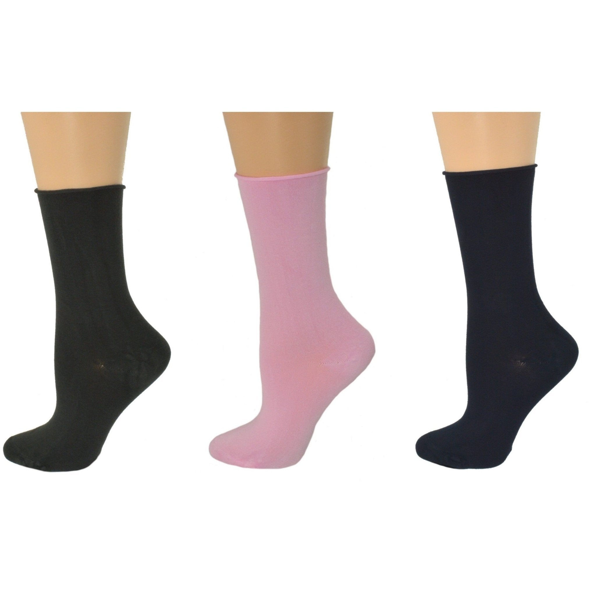 Women's Rayon Socks - Roll Top Colorful Crew - with Wide Calf - 3 Pair Packs - Wear Sierra
