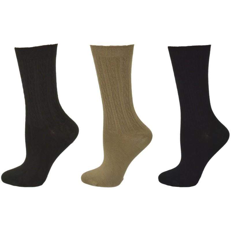 Women's Silky Rayon Cable Pattern Crew Socks in 3 Pair Packs - Great for Spring & Summer - Wear Sierra