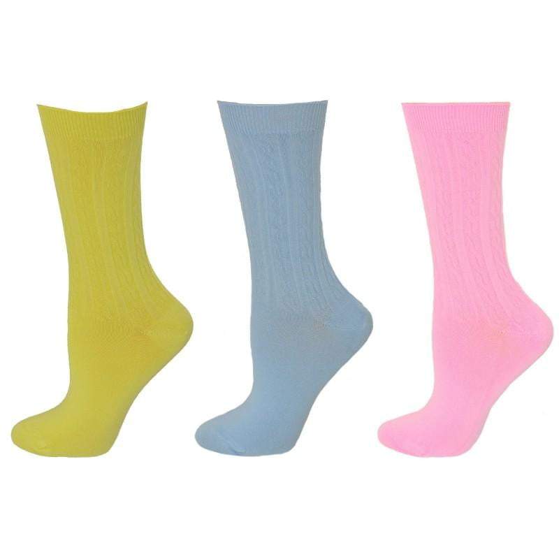 Women's Silky Rayon Cable Pattern Crew Socks in 3 Pair Packs - Great for Spring & Summer - Wear Sierra
