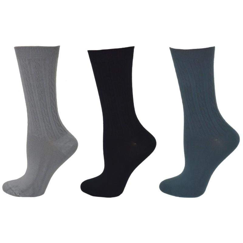 Women's Silky Rayon Cable Pattern Crew Socks in 3 Pair Packs - Great for Spring & Summer - Wear Sierra
