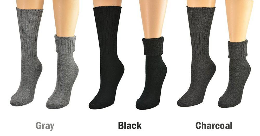 Women's Solid Color Ribbed Crew Turn Cuff Soft Socks in 3-Pair Pack - Wear Sierra