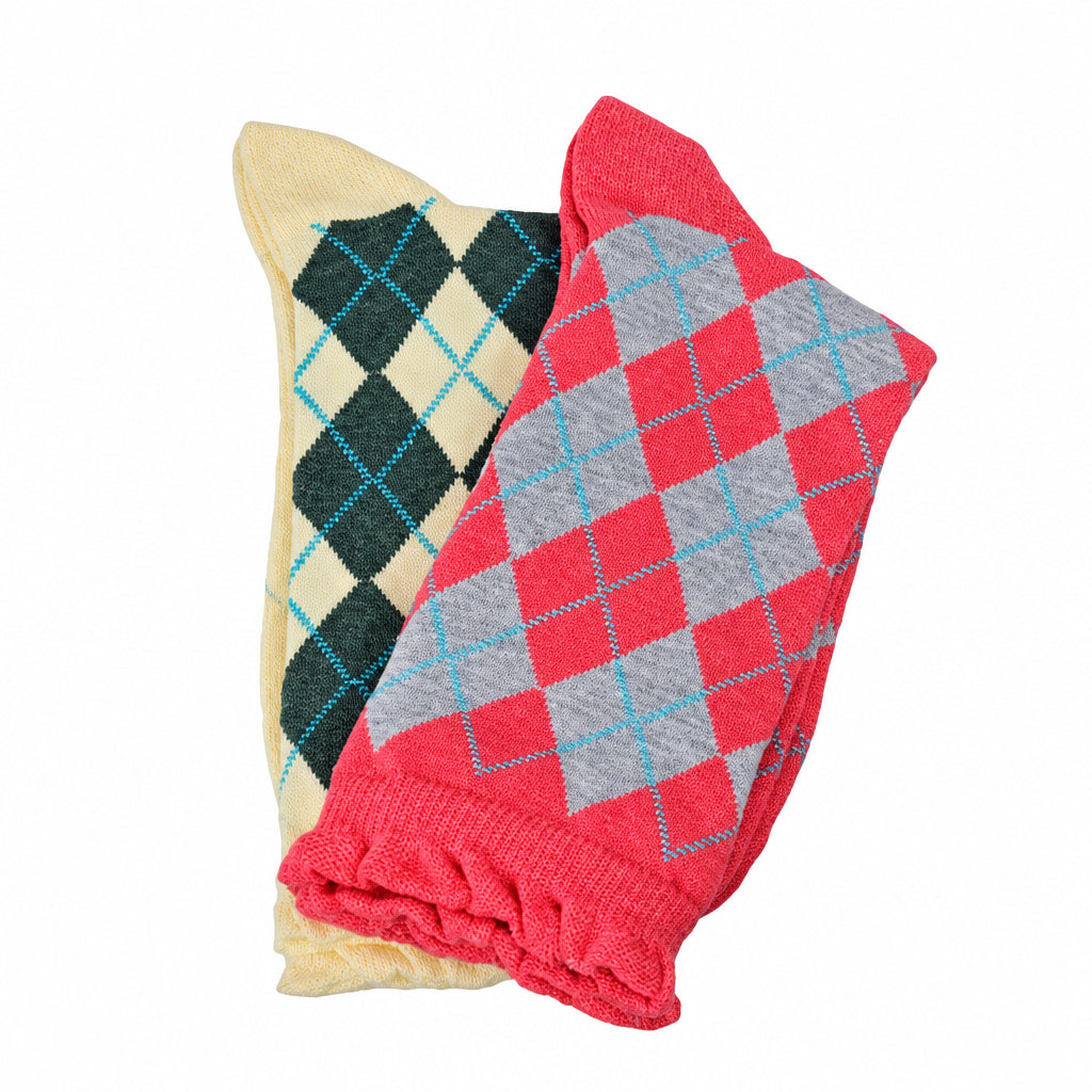 Women's Sparkly Cotton Argyle Crew Socks 2 - Pair Packs - Wear Sierra