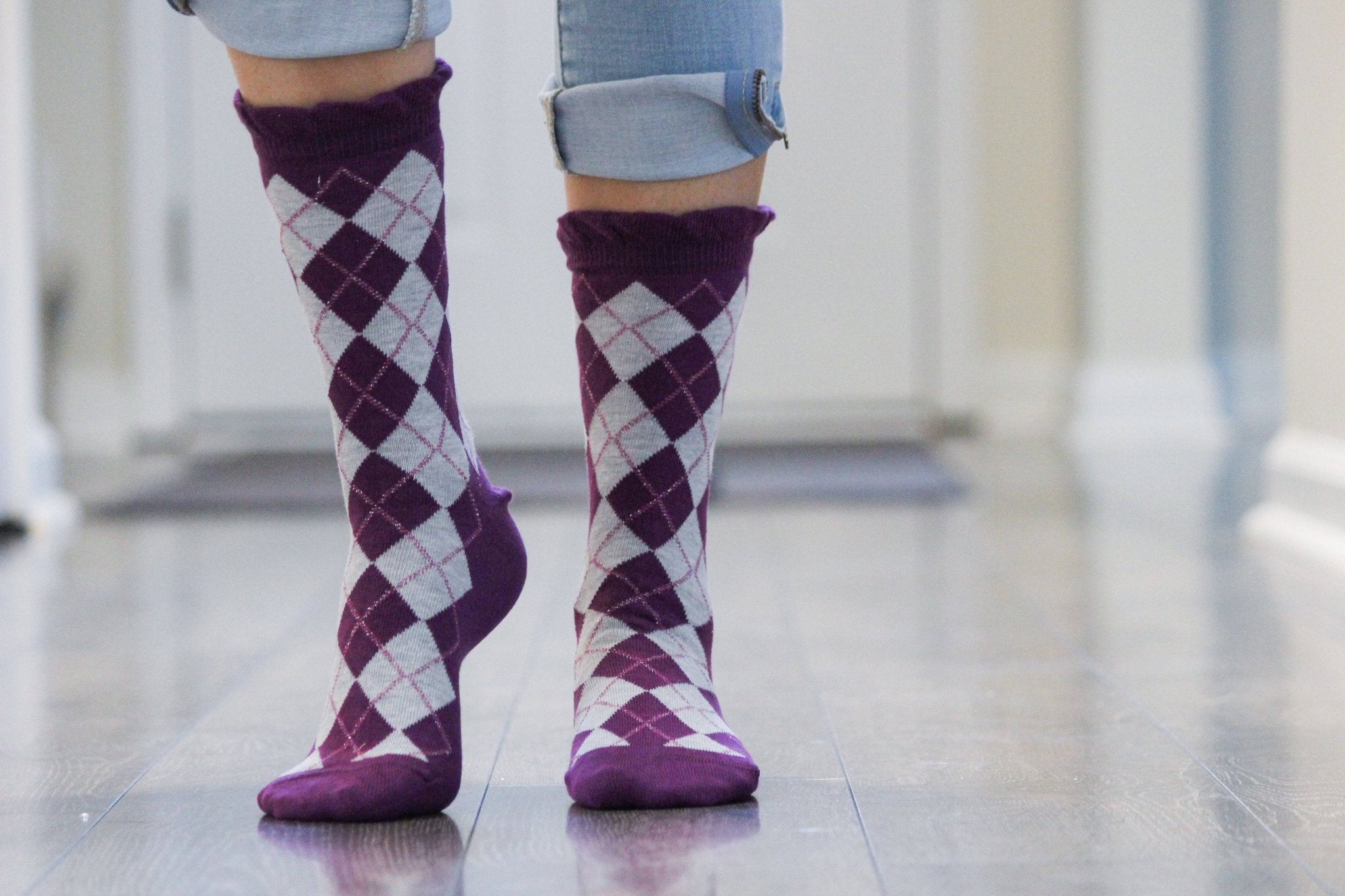 Women's Sparkly Cotton Argyle Crew Socks 2 - Pair Packs - Wear Sierra