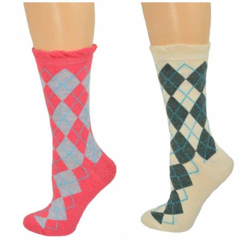Women's Sparkly Cotton Argyle Crew Socks 2 - Pair Packs - Wear Sierra