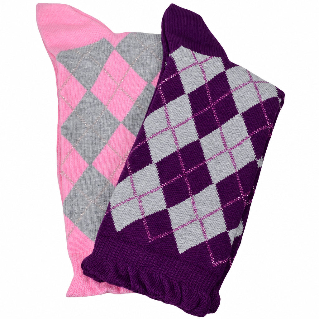 Women's Sparkly Cotton Argyle Crew Socks 2 - Pair Packs - Wear Sierra
