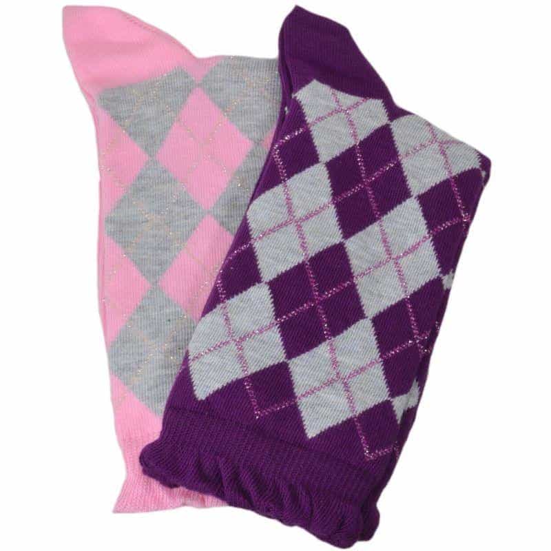 Women's Sparkly Cotton Argyle Crew Socks 2 - Pair Packs - Wear Sierra