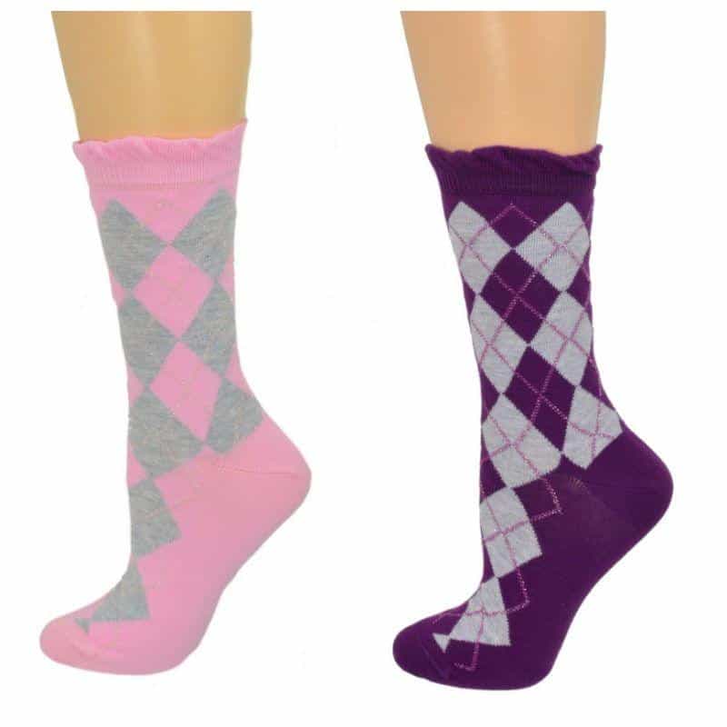 Women's Sparkly Cotton Argyle Crew Socks 2 - Pair Packs - Wear Sierra