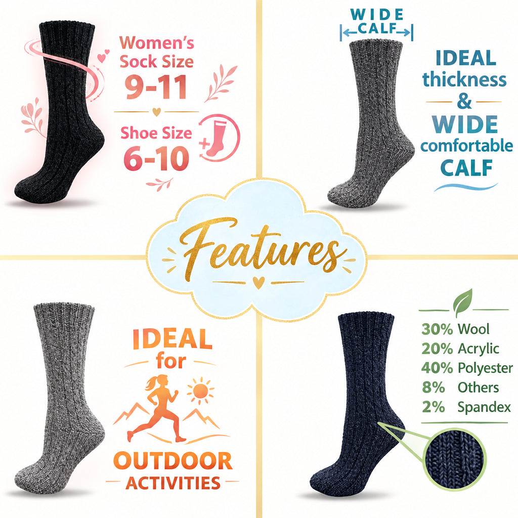 Women’s Wool Crew Socks – Warm, Breathable, Moisture-Wicking Wool Blend for Everyday Comfort - Wear Sierra