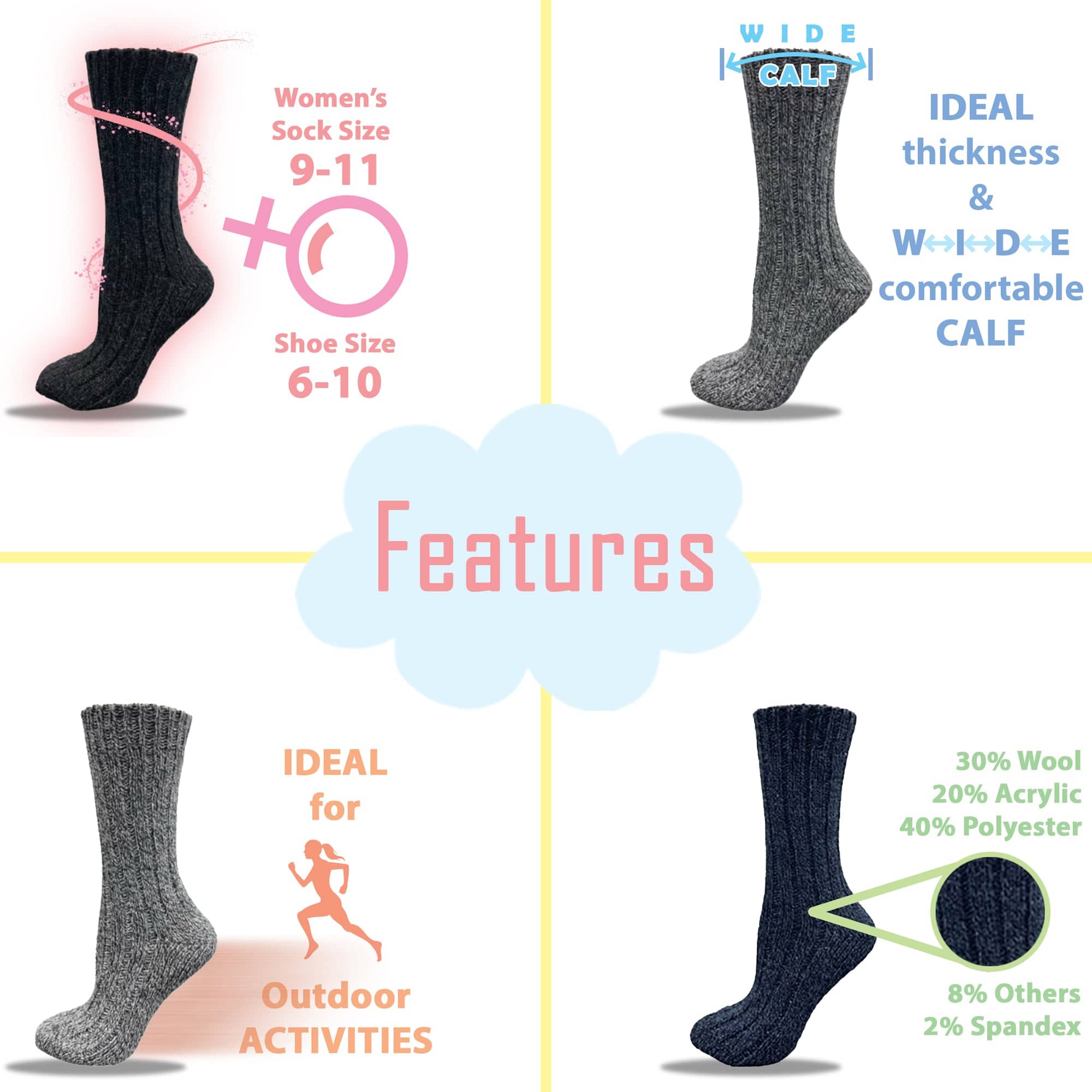 Women’s Wool Crew Socks – Warm, Breathable, Moisture-Wicking Wool Blend for Everyday Comfort - Wear Sierra