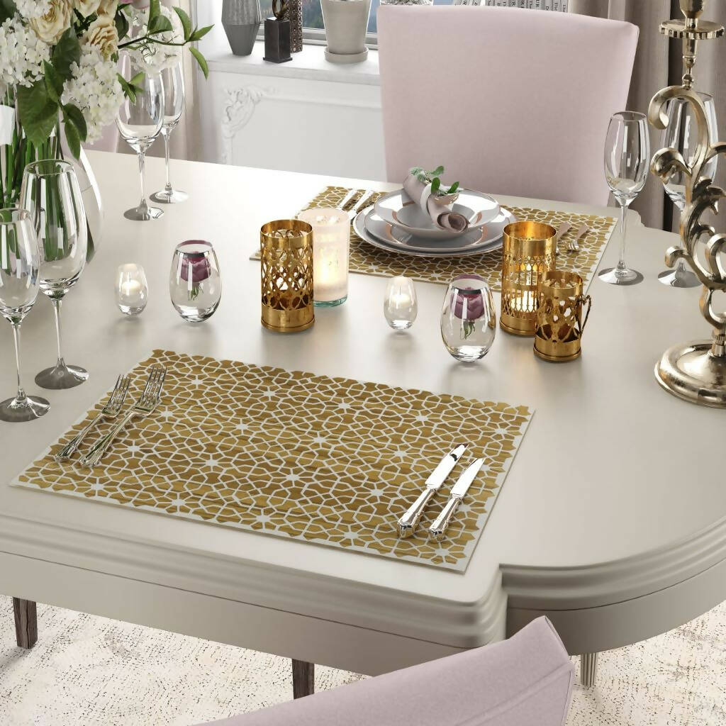 Arabesque Placemat Set, Neutral Place Setting, Unique 2D Wood Design - 2 piece Set - Wear Sierra