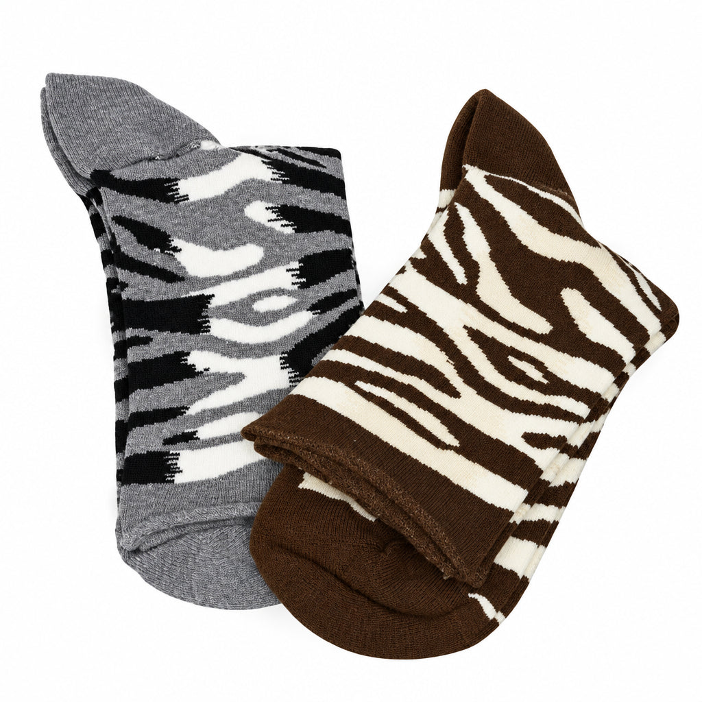 Zebra Pattern Hi Anklet Casual Cotton Women's 2 Pair Pack Socks - Wear Sierra