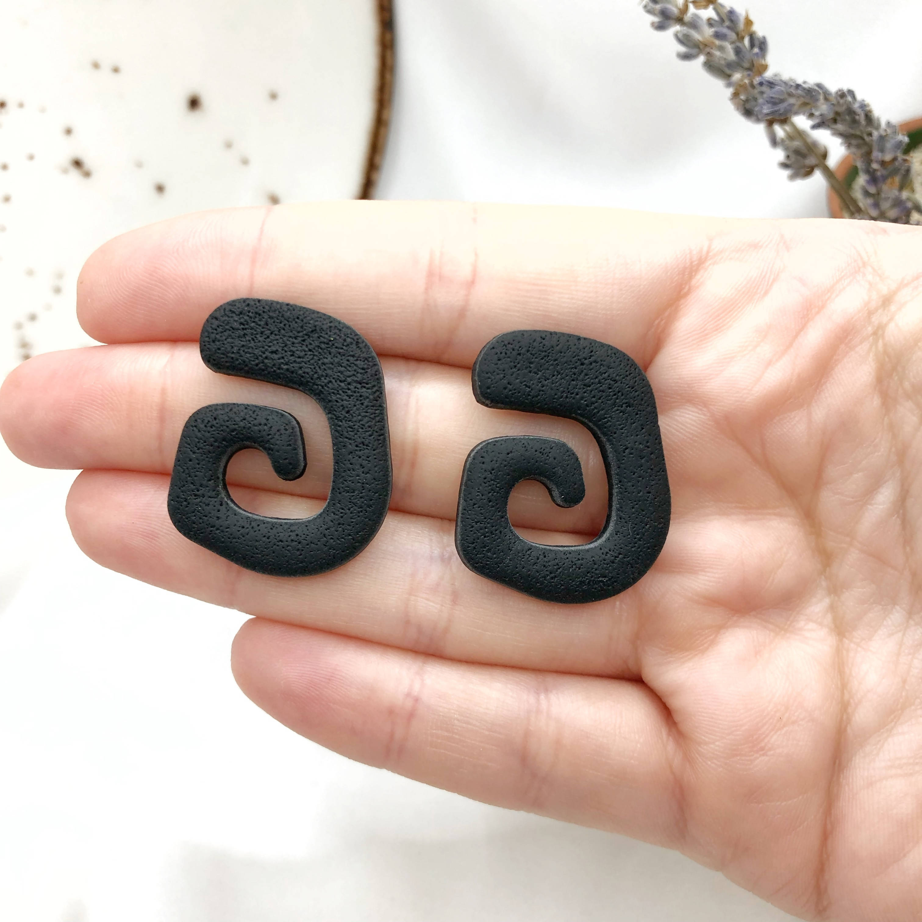 Deep Black Handmade Polymer Clay Earrings - Stylish Earbacks - Nikel Free - Wear Sierra